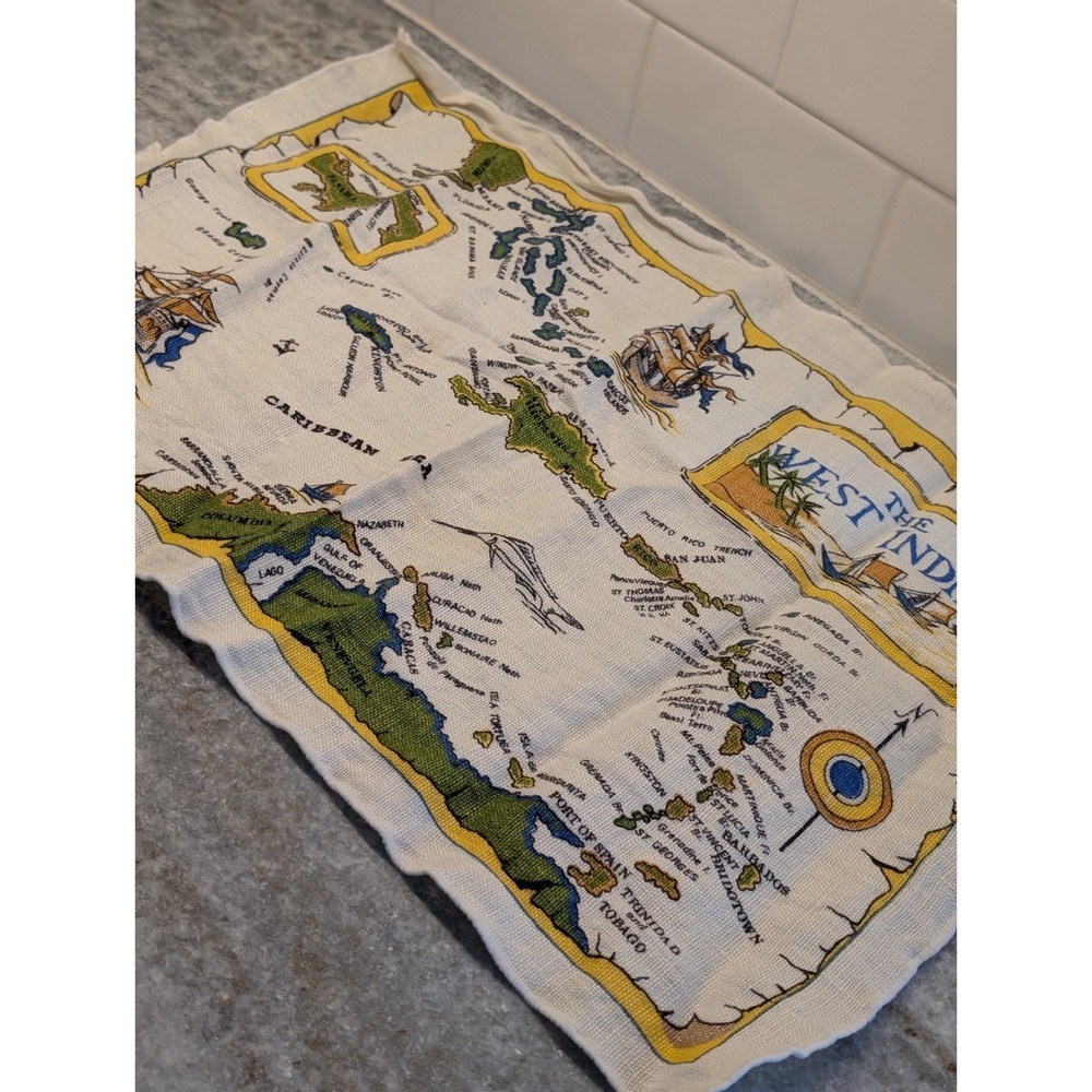 Pure Irish Linen Tea Towel Map Of The West Indies